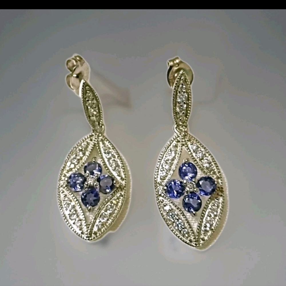 New Silver Genuine Purple Amethyst And CZ Drop Dangle Earrings